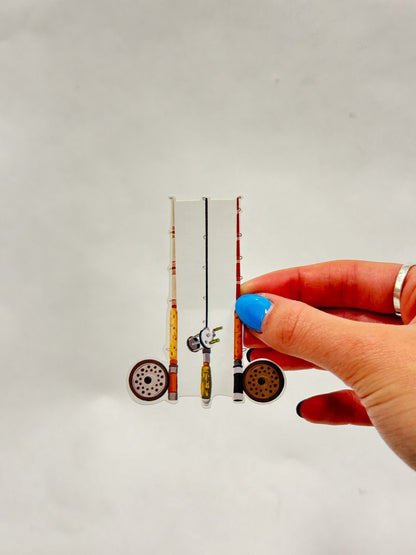 Vintage Fly Fishing Poles Sticker: Waterproof Decal