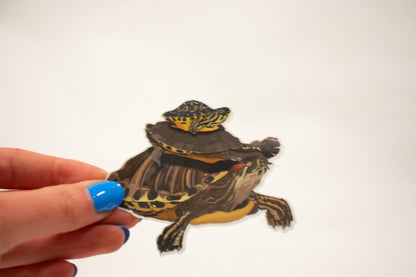 Painted Turtles Waterproof Sticker: Hand-Drawn Lake Life Decal