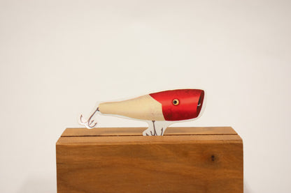 Vintage Red and White Fishing Lure Sticker - Waterproof Decal