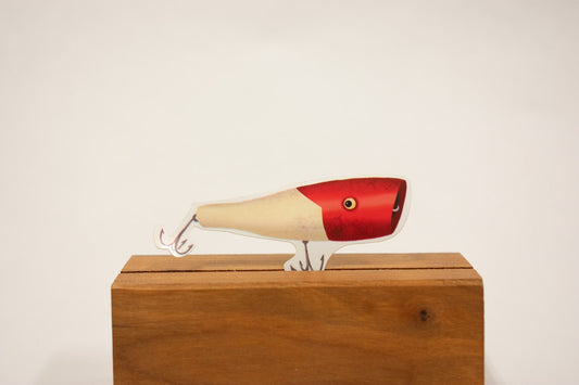 Vintage Red and White Fishing Lure Sticker - Waterproof Decal