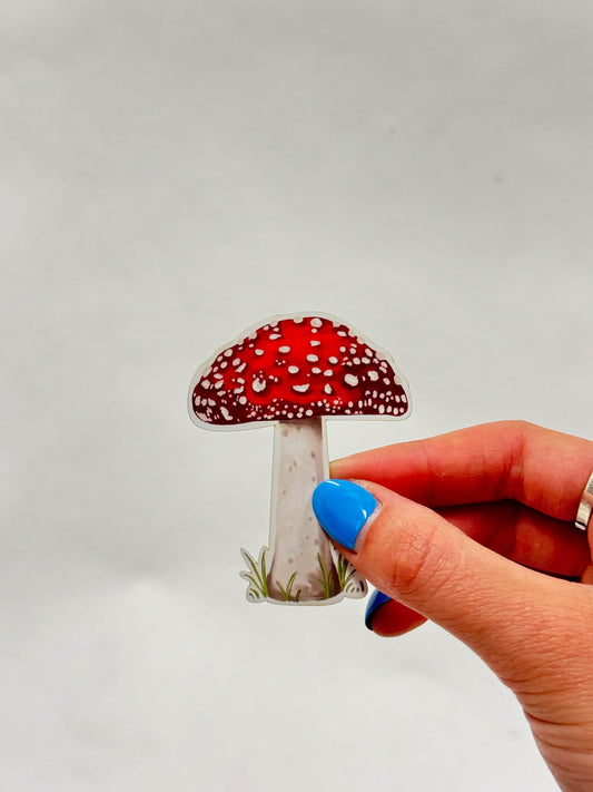 Red Mushroom Sticker: Waterproof Vinyl Decal (3")
