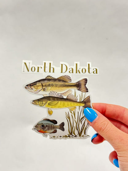 North Dakota Fish Sticker: Hand-Drawn Midwest Fishing Decal