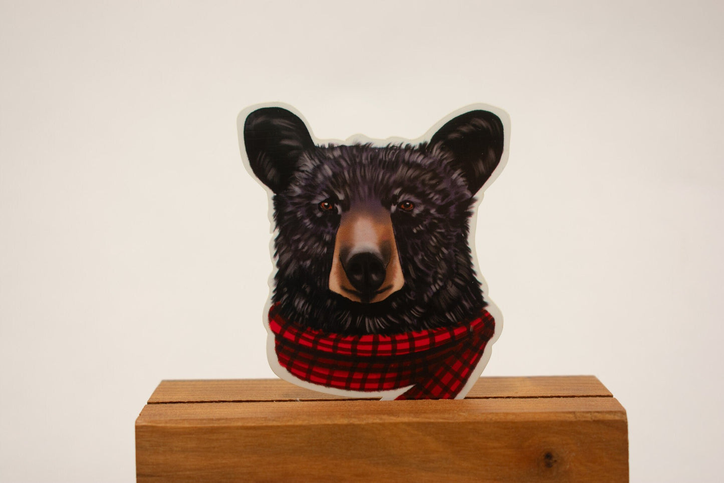 Black Bear with Red Plaid Scarf Waterproof Sticker