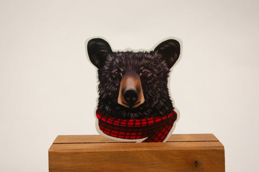Black Bear with Red Plaid Scarf Waterproof Sticker