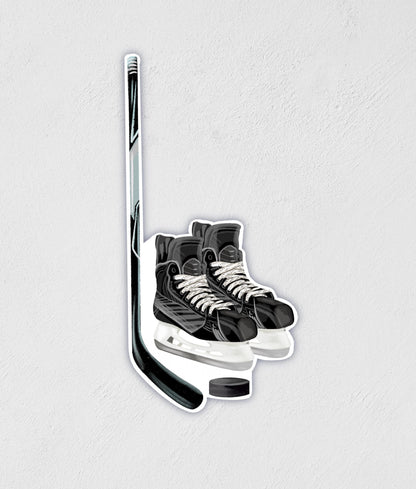 Hockey Skates & Stick Sticker: Waterproof Sports Decal - Little Rocks Design