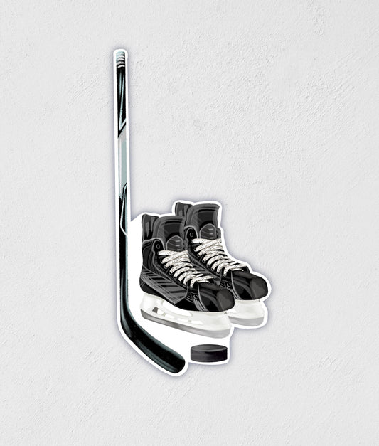 Hockey Skates & Stick Sticker: Waterproof Sports Decal - Little Rocks Design