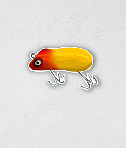 Vintage Red and Yellow Lure Sticker: Waterproof Decal