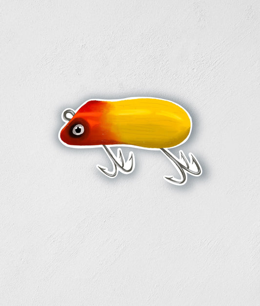 Vintage Red and Yellow Lure Sticker: Waterproof Decal