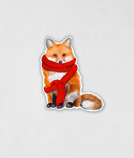 Fox With Red Scarf Sticker: Waterproof Laptop Decal