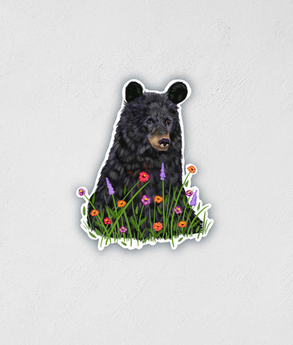 Bear in Flowers Sticker: Waterproof Laptop Decal