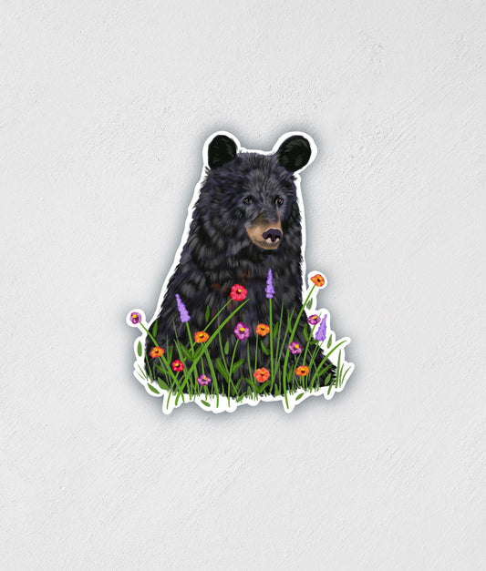 Bear in Flowers Sticker: Waterproof Laptop Decal