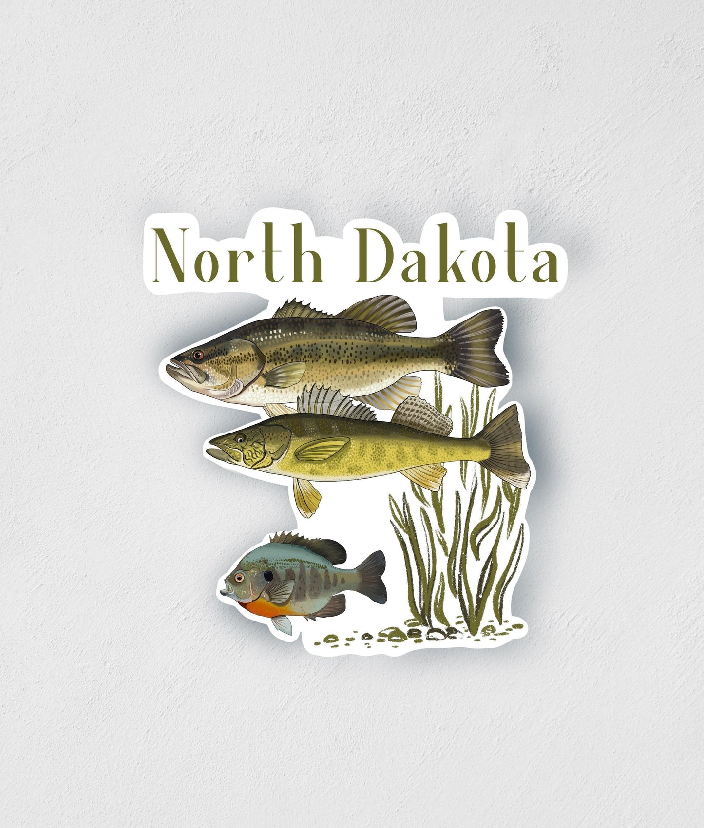 North Dakota Fish Sticker: Hand-Drawn Midwest Fishing Decal