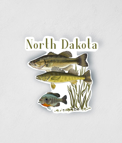 North Dakota Fish Sticker: Hand-Drawn Midwest Fishing Decal