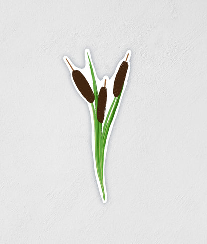 Hand-Drawn Cattail Sticker: Waterproof Nature Decal
