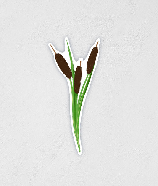 Hand-Drawn Cattail Sticker: Waterproof Nature Decal