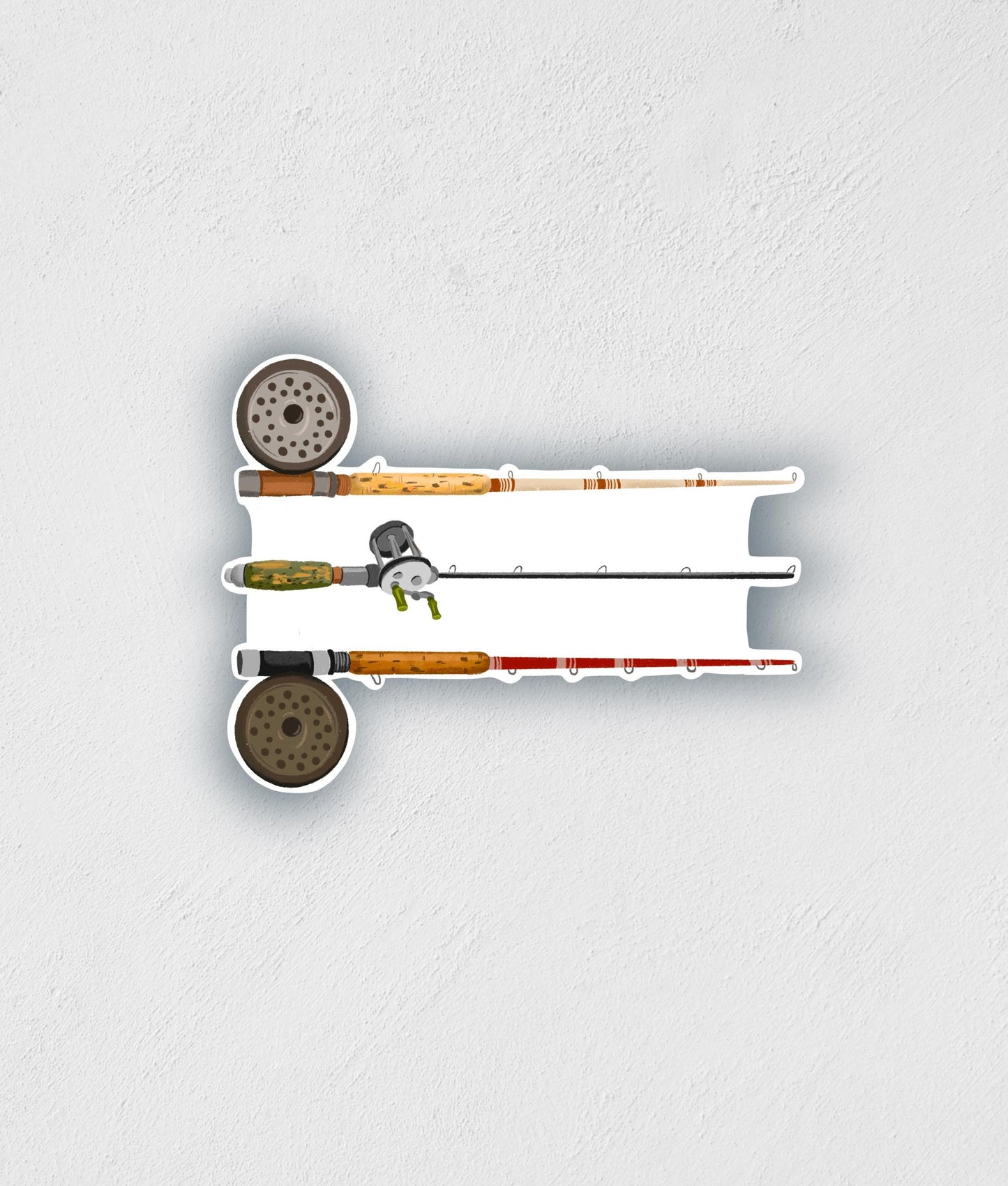 Vintage Fly Fishing Poles Sticker: Waterproof Decal