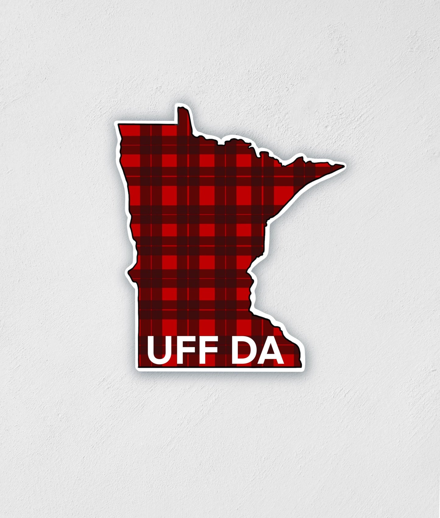 Uff Da Minnesota Sticker: Buffalo Plaid MN State Decal