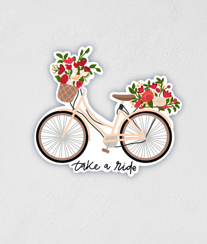 Bike with Flowers Sticker: Waterproof Laptop Decal