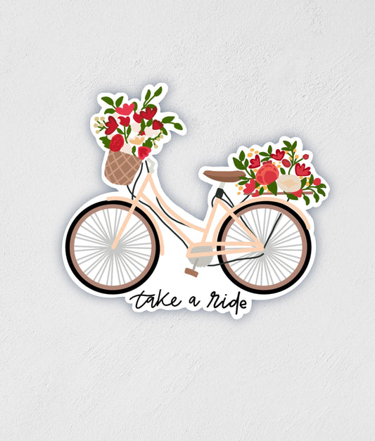 Bike with Flowers Sticker: Waterproof Laptop Decal