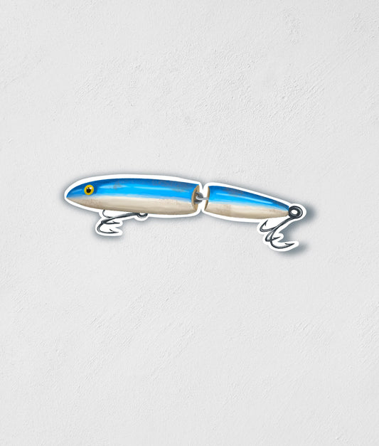 Vintage Blue Fishing Lure Sticker: Waterproof Boat Decal
