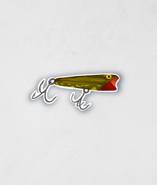 Vintage Green Stripe Fishing Lure Sticker: Waterproof Decal (3" x 1.28")