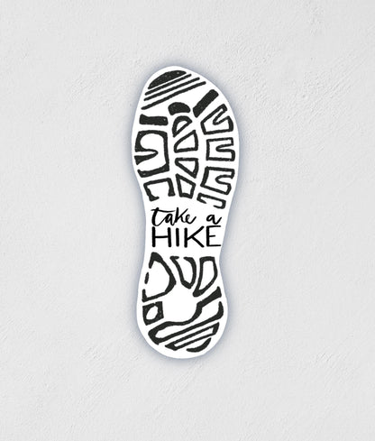 Take A Hike Bootprint Sticker: Waterproof Hiking Decal