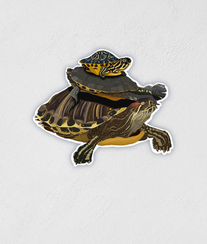 Painted Turtles Waterproof Sticker: Hand-Drawn Lake Life Decal