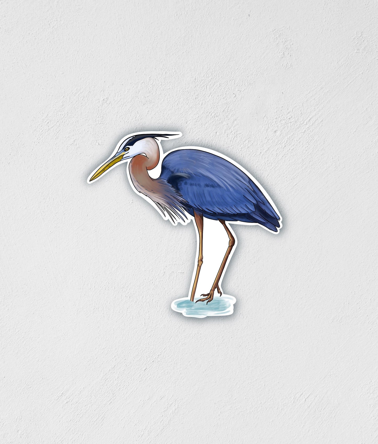 Blue Heron Sticker: Waterproof Laptop Decal, Hand-Drawn Art