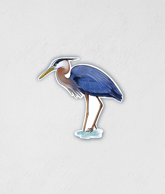 Blue Heron Sticker: Waterproof Laptop Decal, Hand-Drawn Art