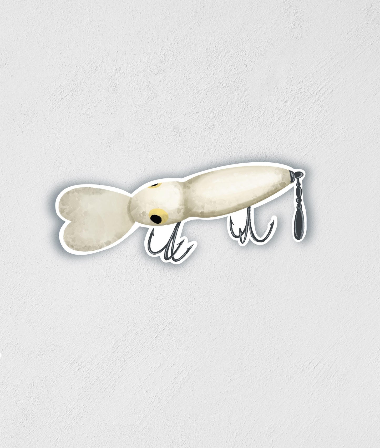 Vintage White Fishing Lure Sticker: Waterproof Decal