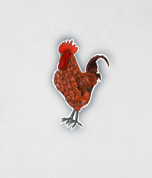 Red Rooster Sticker: Waterproof Farm Animal Decal