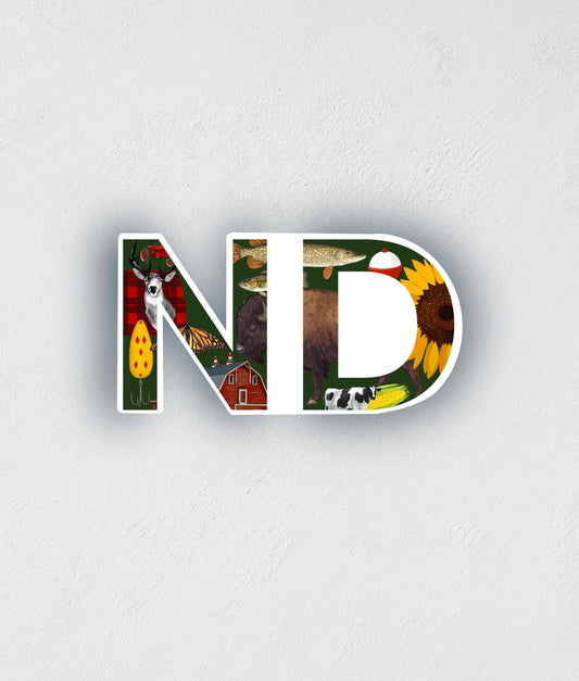 North Dakota Collage Sticker: ND Travel Decal, Waterproof