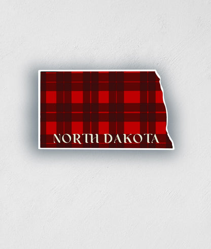 North Dakota State Sticker: Red Plaid Waterproof Decal