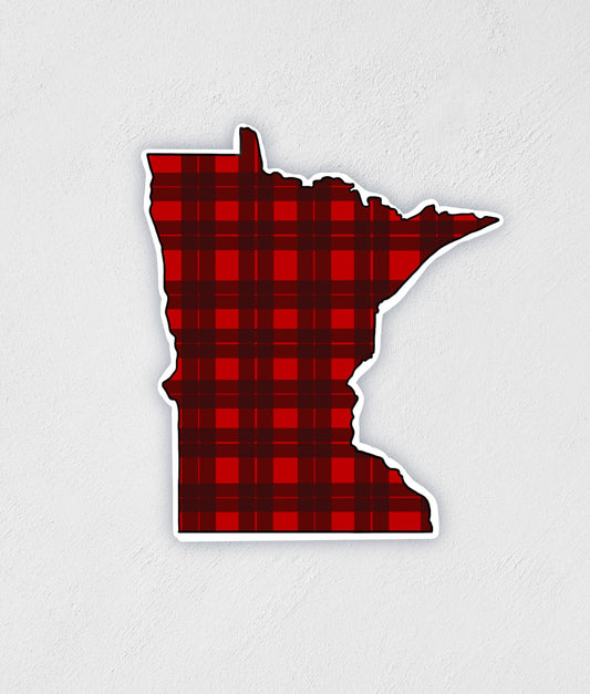 Red Plaid Minnesota State Sticker: Waterproof Laptop Decal