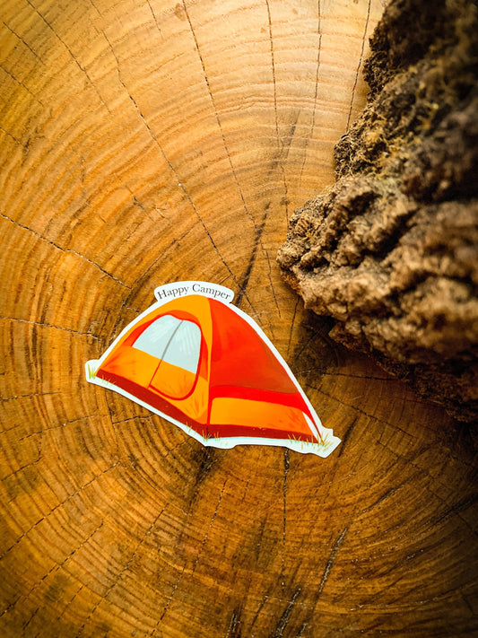 Happy Camper Tent Sticker: Waterproof Camping Decal