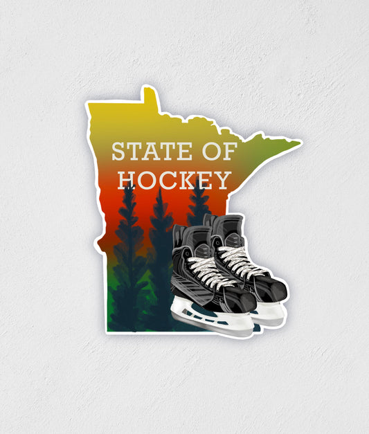 MN State of Hockey Sticker: Waterproof Laptop Decal