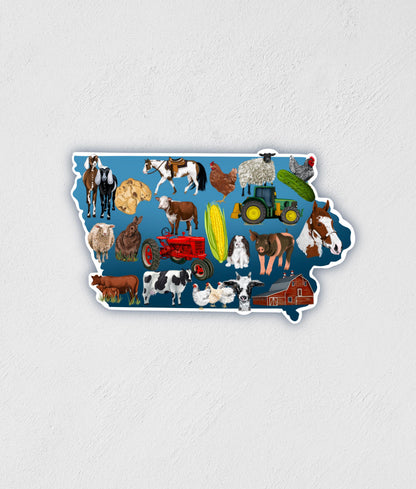 Iowa Farm Sticker: Hand-Drawn Waterproof US State Decal