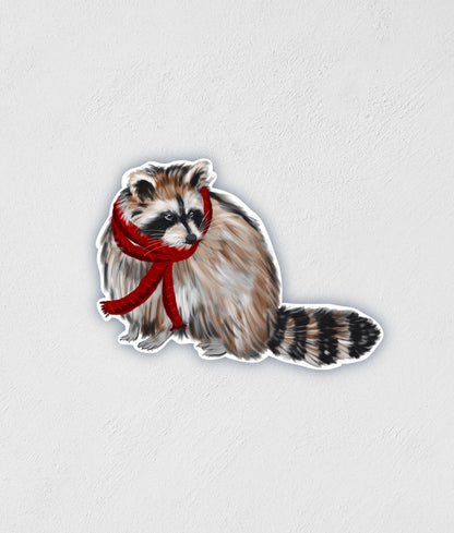 Raccoon in Scarf Sticker: Waterproof Wildlife Decal