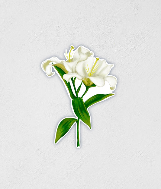 White Lillies Sticker | Botanical | Waterproof | Laptop | Water Bottle Decal | Little Rocks Design | Flower Sticker