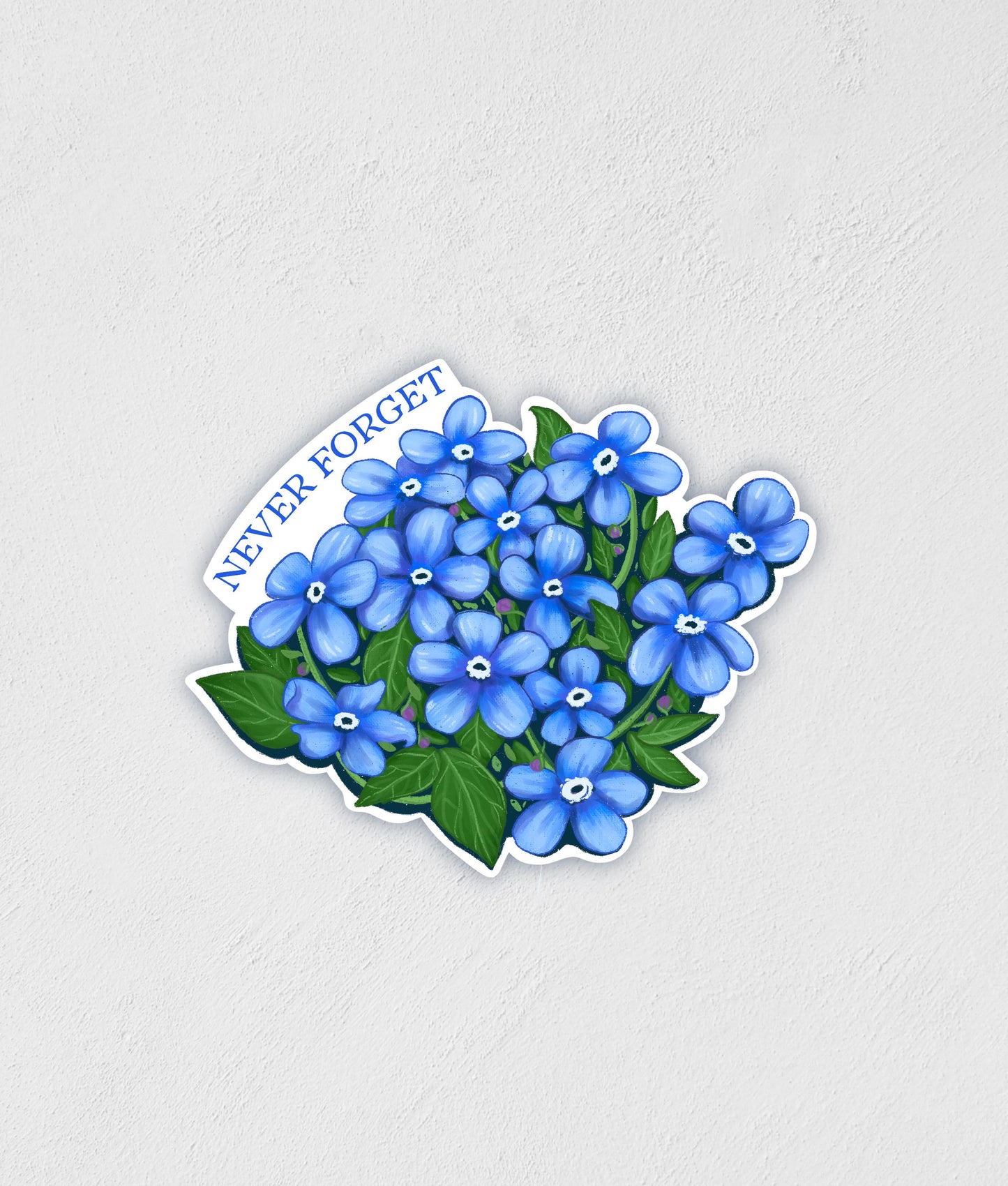Forget Me Nots "Never Forget" Sticker: Waterproof Botanical Decal