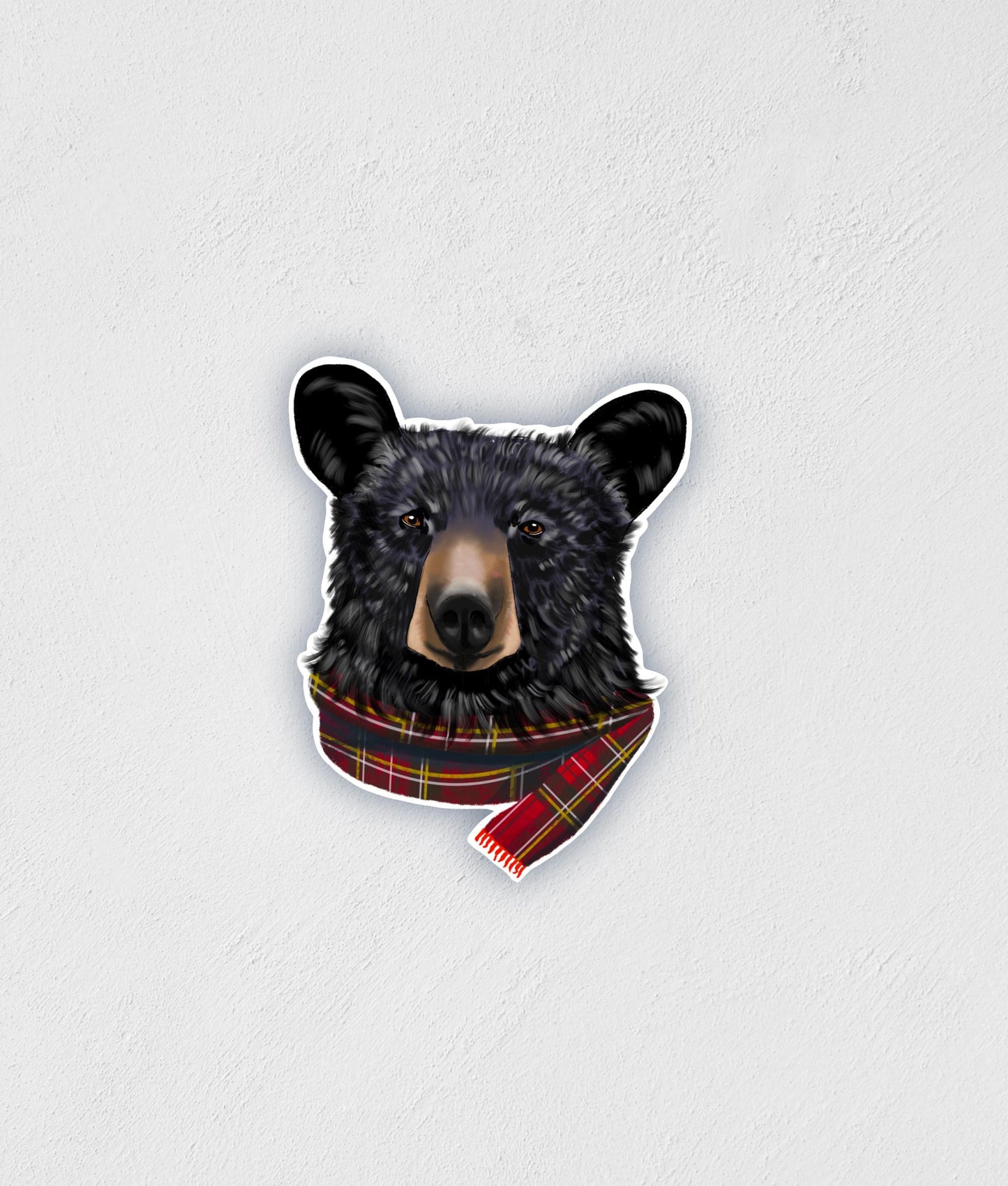 Bear in Scarf Plaid Sticker: Waterproof Wildlife Decal