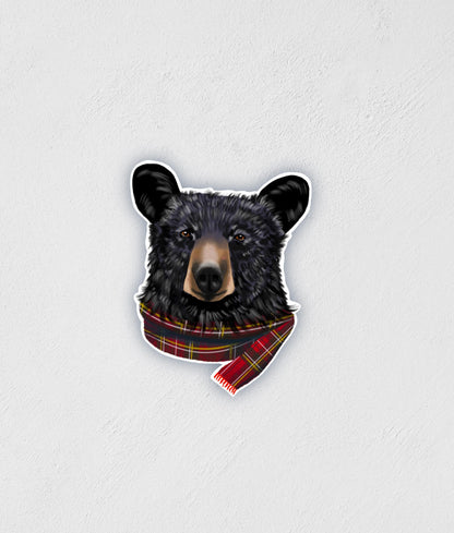 Bear in Scarf Plaid Sticker: Waterproof Wildlife Decal