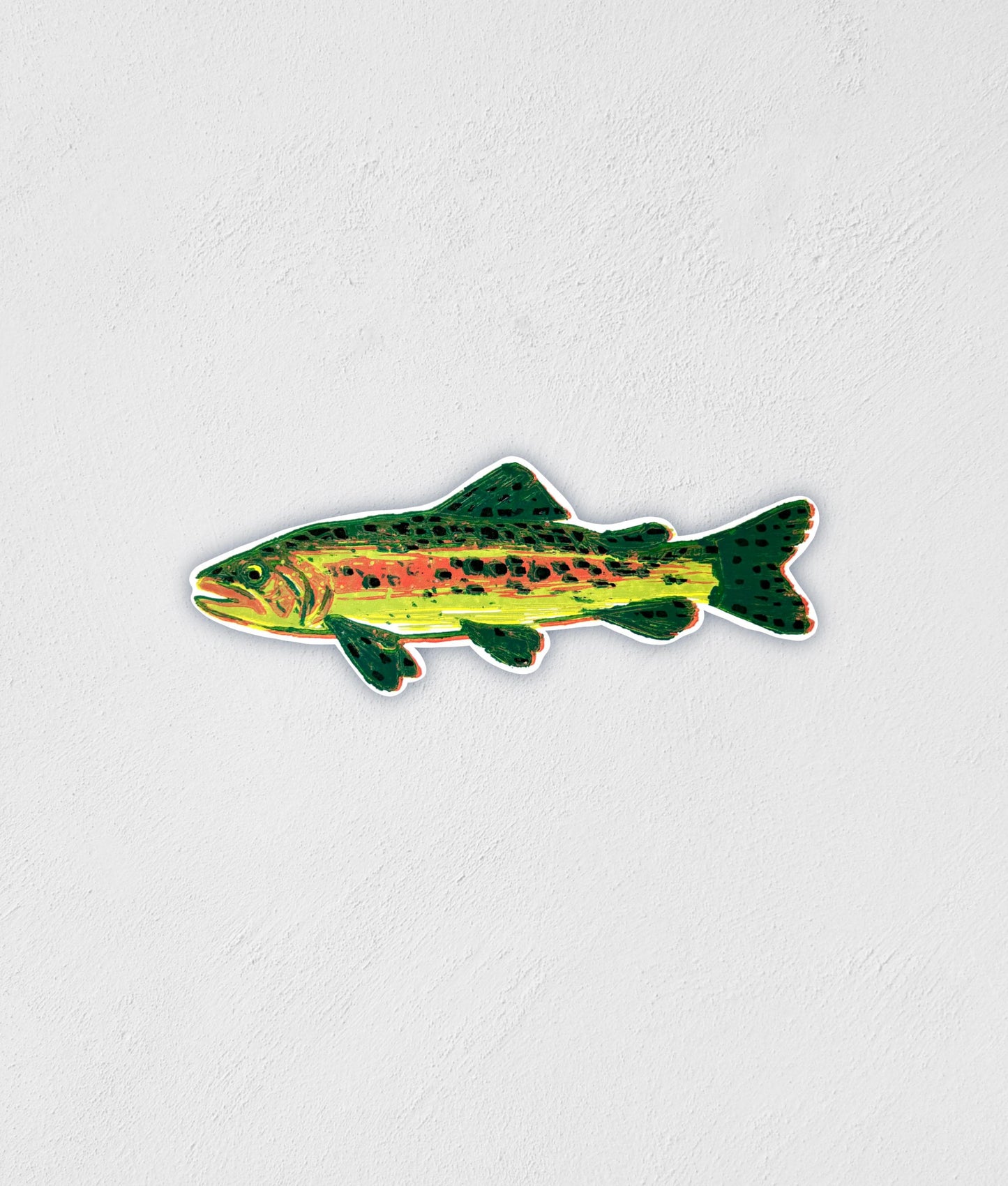 Printmaking Trout Sticker: Waterproof Fishing Decal