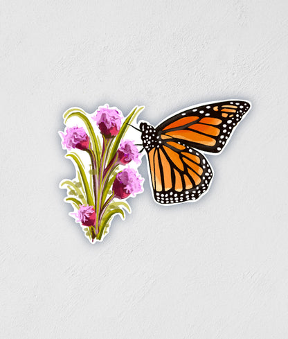 Monarch on Wildflower Sticker | Waterproof | Water Bottle | Laptop Decal | Little Rocks Design | Hand-Drawn