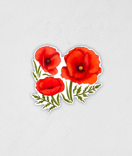 Poppies Sticker | Botanical | Hand-Drawn | Little Rocks Design | Laptop | Water Bottle Decal