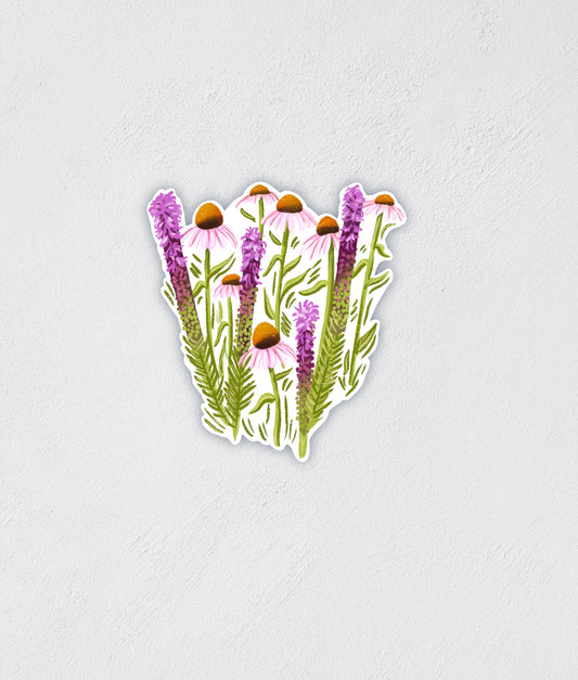 Wildflower & Coneflower Sticker: Waterproof Botanical Decal