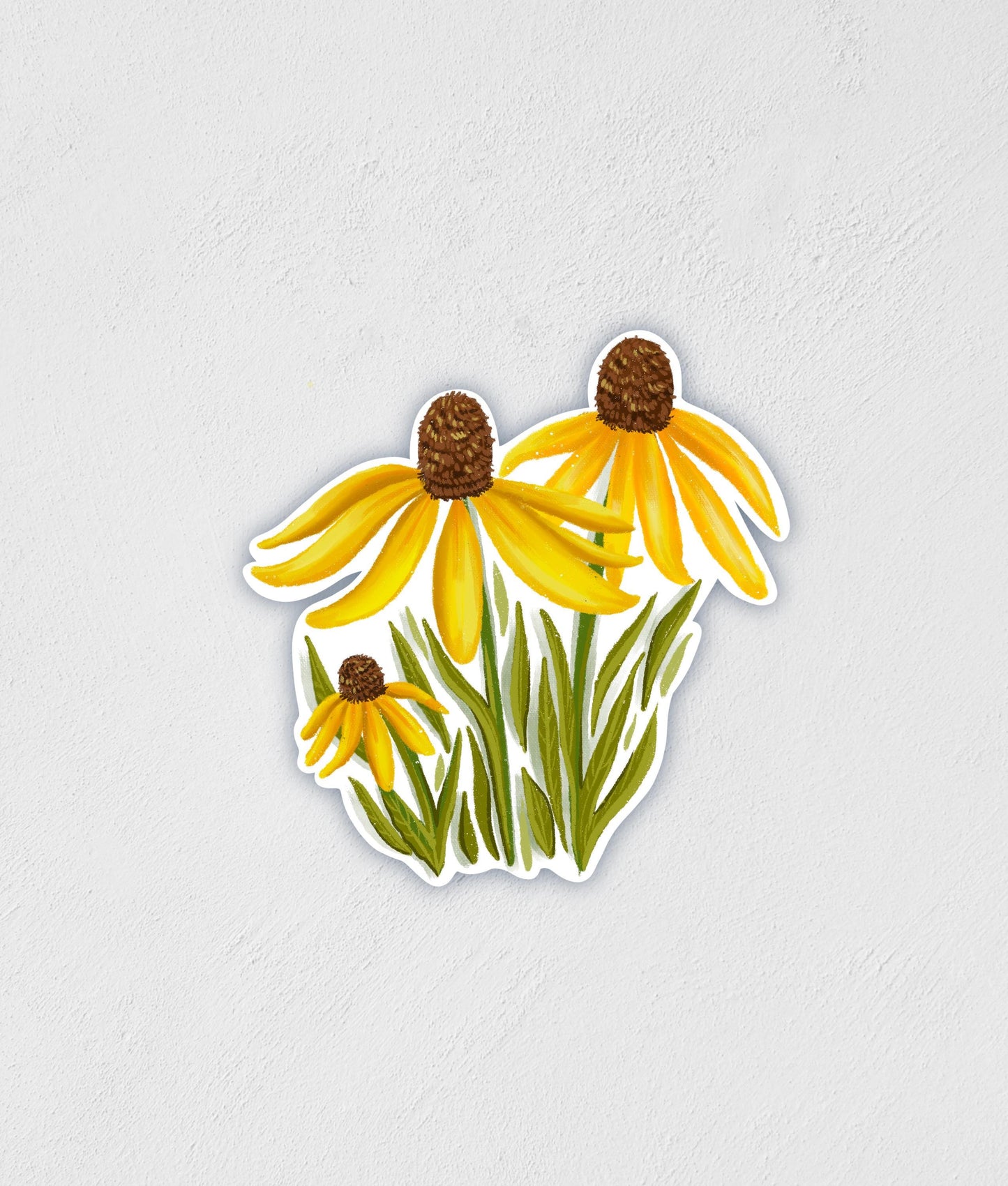 Yellow Coneflower Sticker | Waterproof | Water Bottle Laptop Decal | Flower | Botanical Sticker | Little Rocks Design