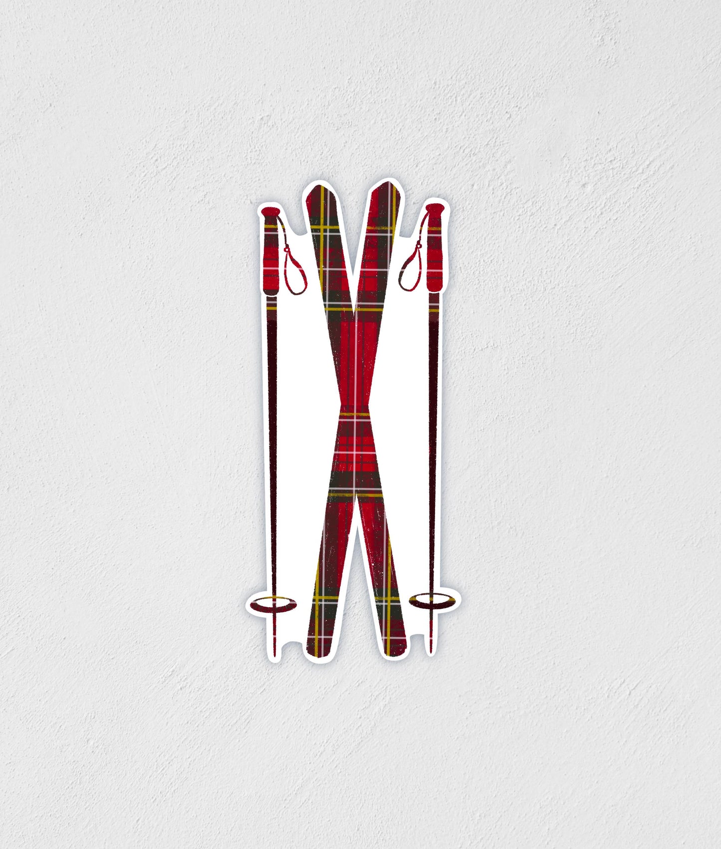 Scottish Plaid Nordic Skis Sticker: Waterproof Winter Cabin Decal