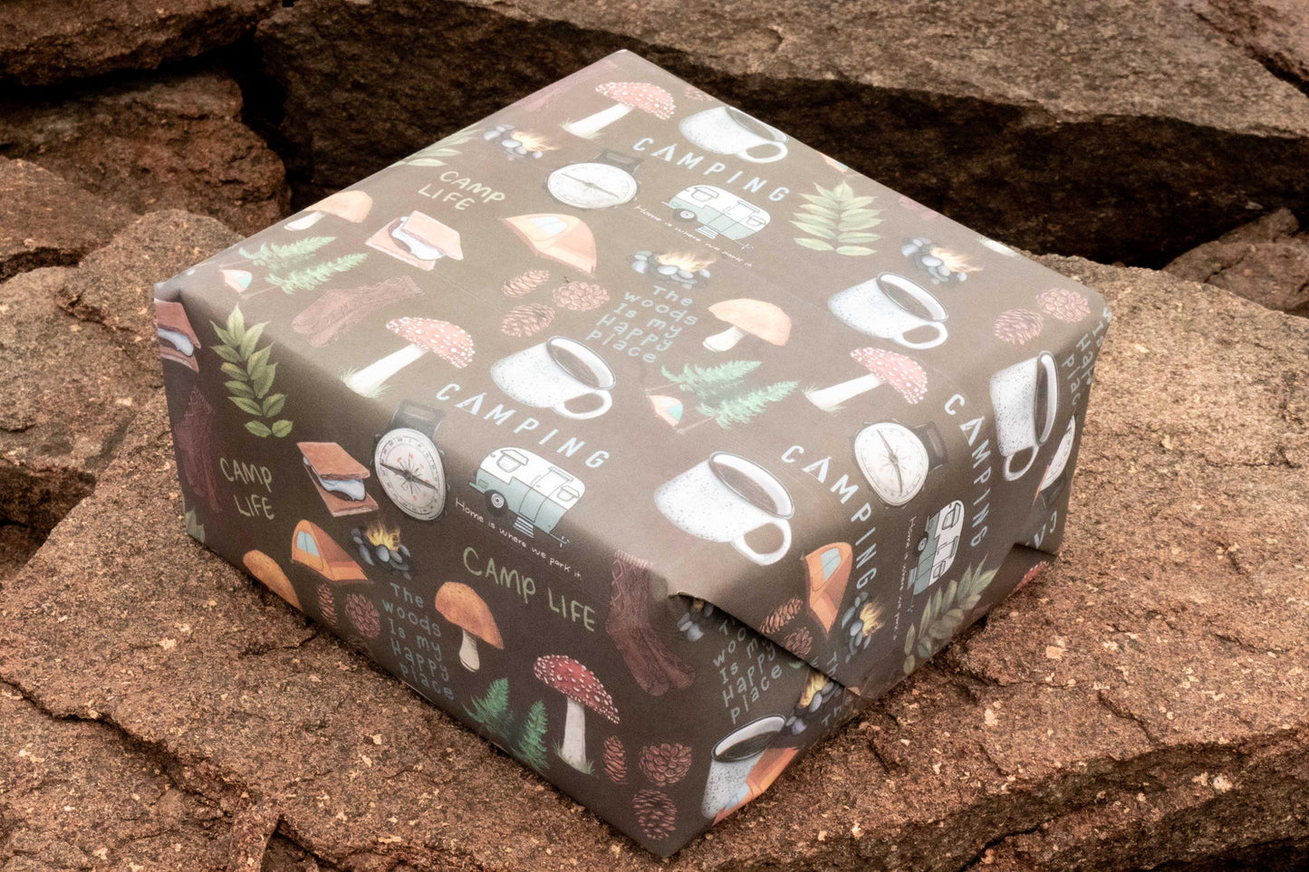 Hand-Drawn Camping Gift Wrap Sheets: Outdoor Adventure Theme