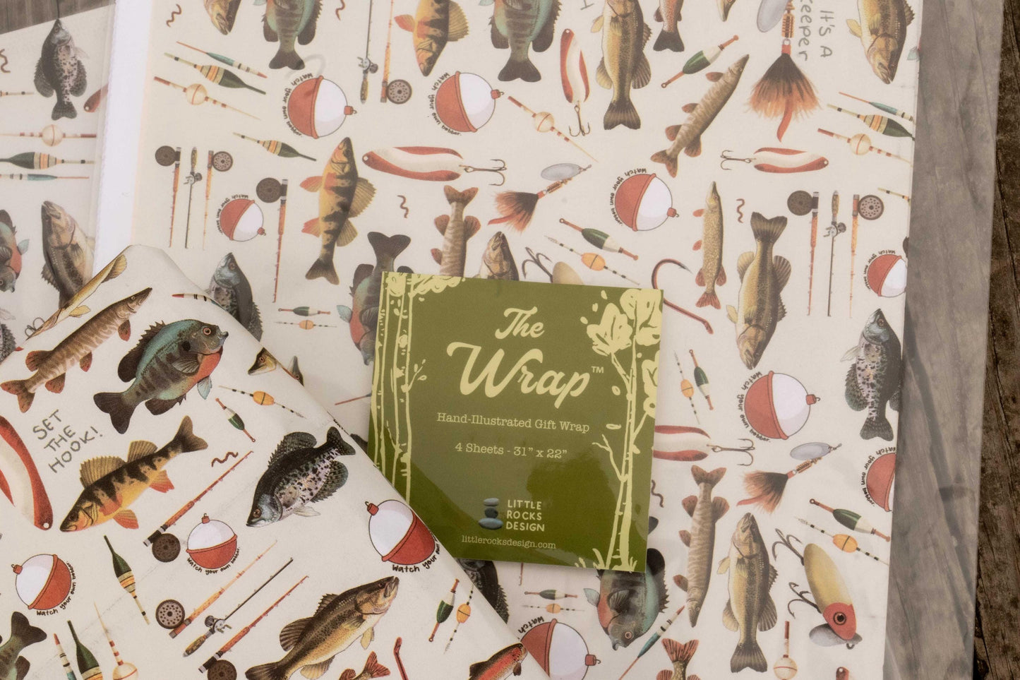 Hand-Drawn Fishing Gift Wrap Sheets: Outdoor Inspired Wrapping Paper